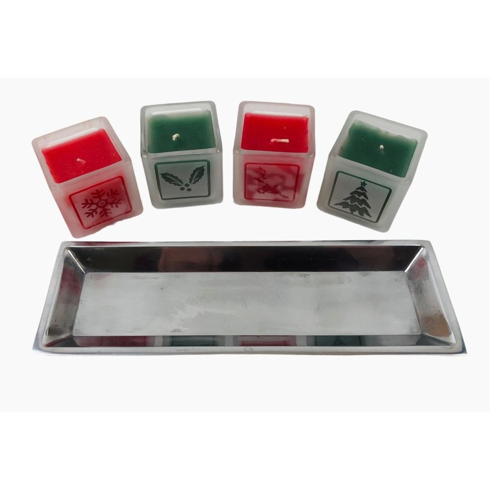 Home For The Holidays Green Red Candle Votives Tray Christmas Home Decor
